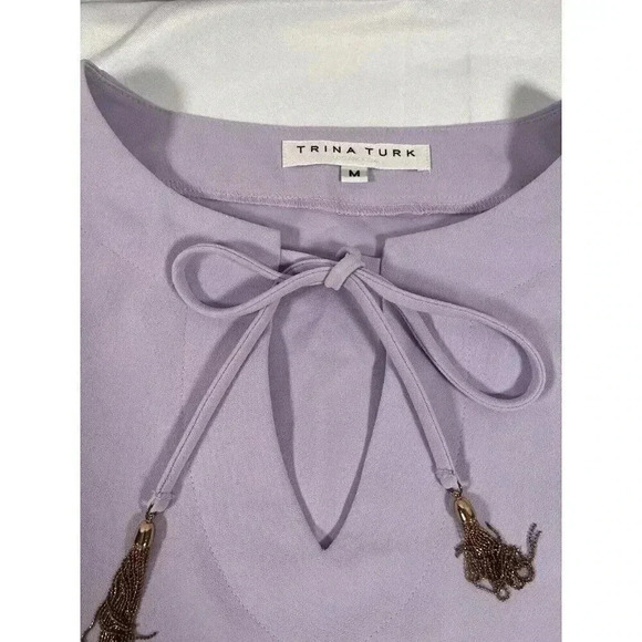 Trina Turk Women's Purple Split Neck Bay Point Ruffle-Cuff Crepe Top Size M - Picture 3 of 6